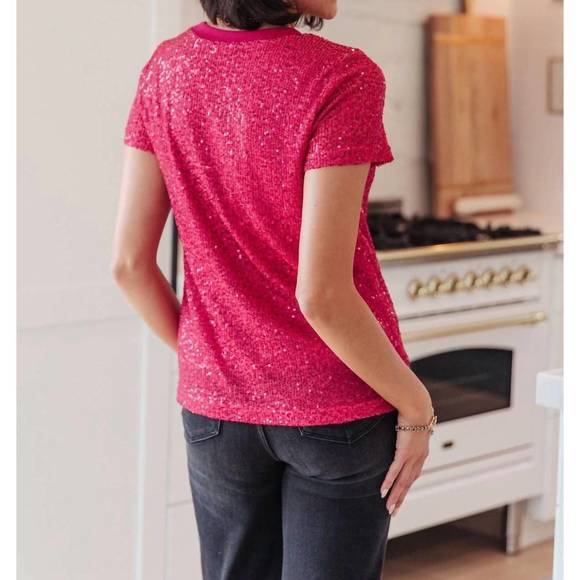 NEW MITTOSHOP glimmering night sequin top in hot pink - Picture 3 of 3